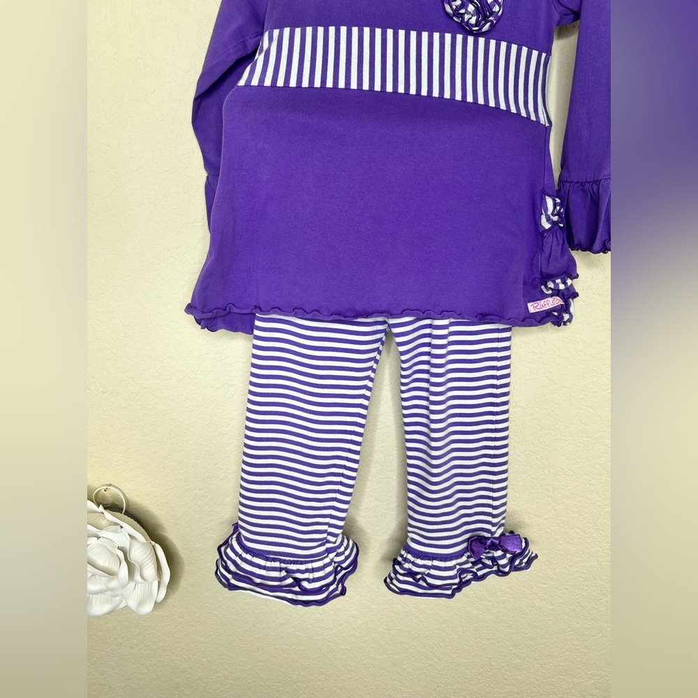 NTM RuffleButts Purple Ruffle Outfit Set 3T Striped Ruffle Pant Boutique Toddler - Picture 2 of 15